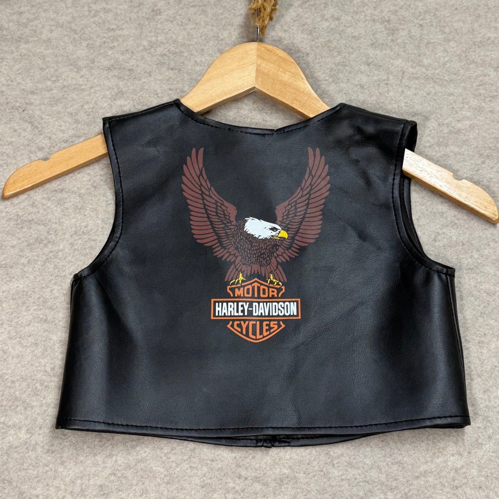 Harley-Davidson Kids Faux Leather Biker Vest Eagle Graphic Rubies 2008 Moto